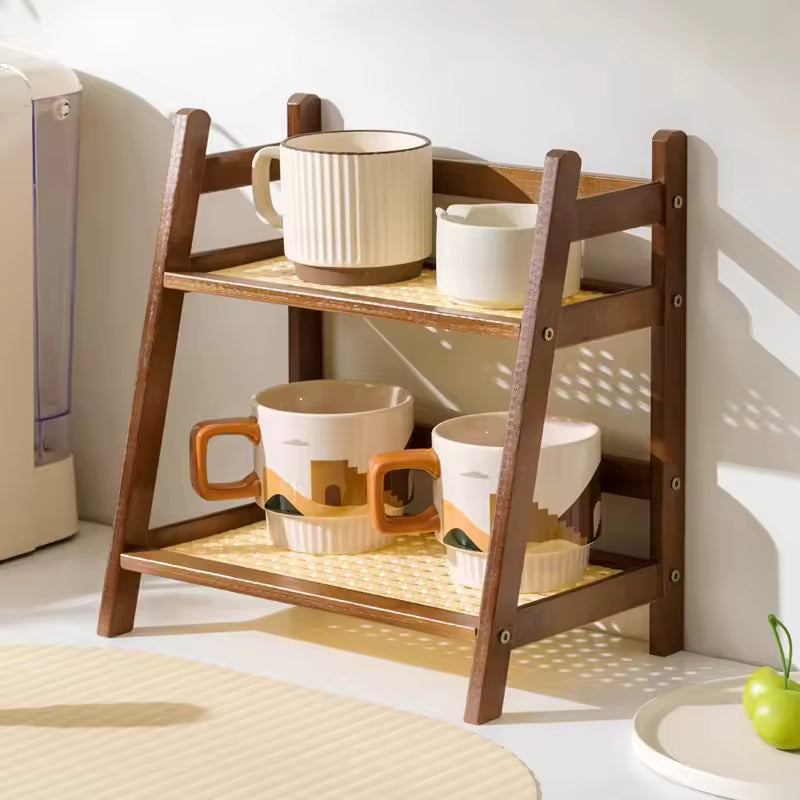 Accesorio organizador de hogar con diseño nórdico. Estante decorativo de doble nivel para encimeras de cocina.