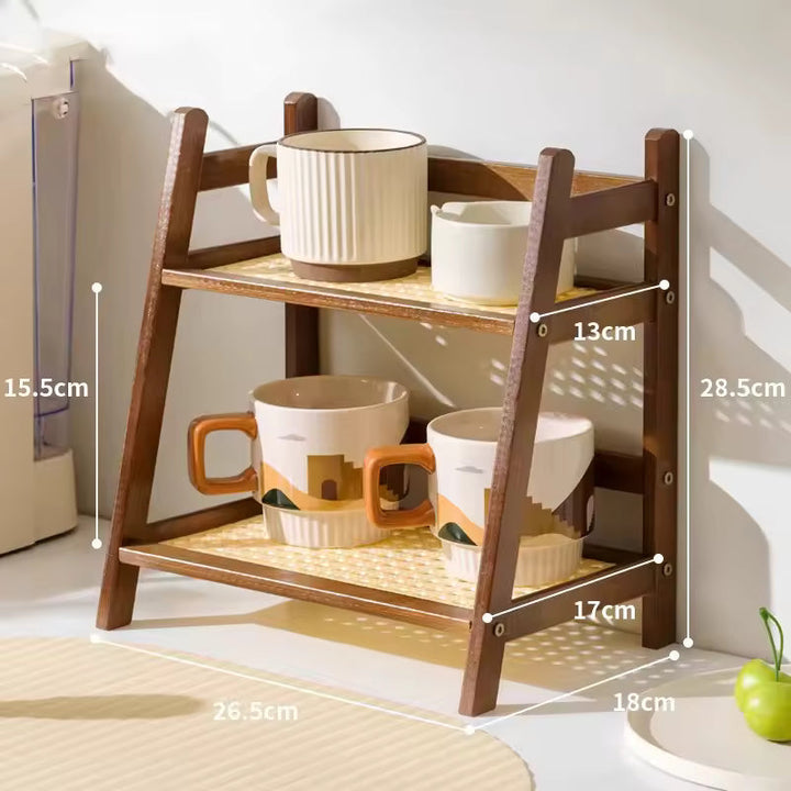 Almacenamiento vertical estético para cocina. Organizador de encimera doble nivel moderno y funcional.