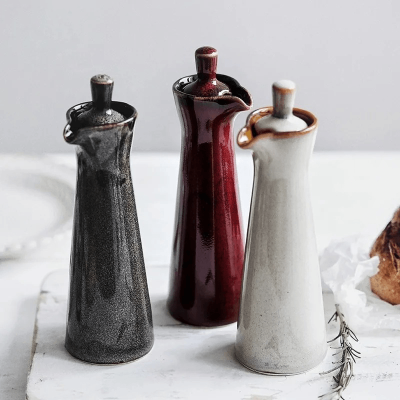 Dispensador de cocina de cerámica, aceite y vinagre, esmalte corrido, decoración hogar.