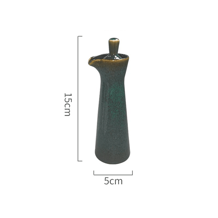 Elegante dispensador de aceite y vinagre con esmalte, para cocina y mesa, estilo rústico.