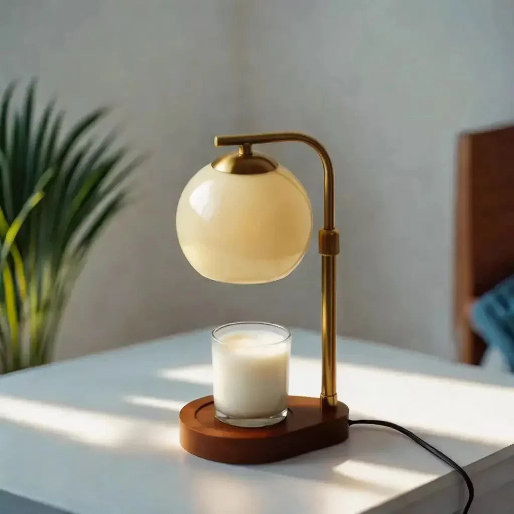Lámpara de mesa decorativa que calienta velas, iluminación ambiental para relajación en el hogar.