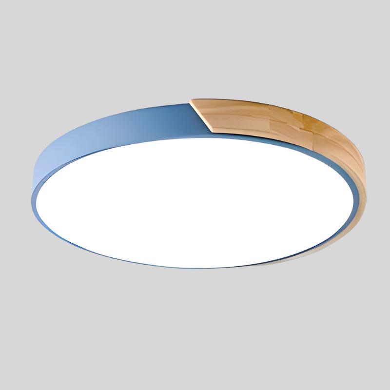 Luz de techo LED circular con colores ajustables, ambiente cálido y moderno para el hogar.