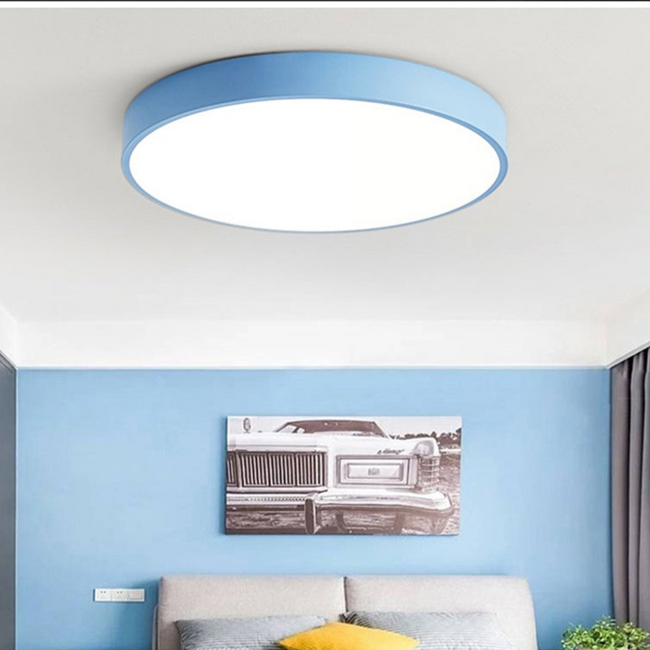 Lámpara LED de techo circular para dormitorio, luz ambiente con diseño moderno y minimalista nórdico.