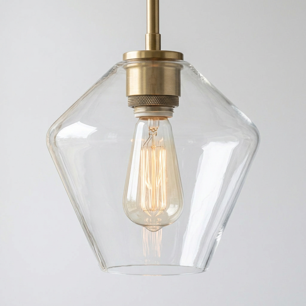 Luz de techo elegante con diseño geométrico diamante de vidrio y base de latón. Perfecta para cocina.