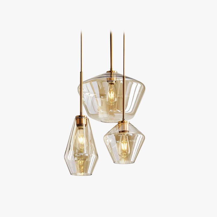Iluminación moderna: Lámpara colgante de vidrio diamante y latón satinado. Atractivo geométrico.