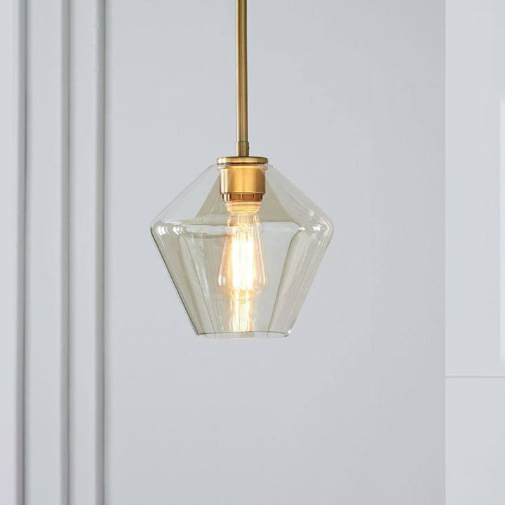 Lámpara de techo colgante de vidrio diamante, latón satinado. Iluminación para cocina y comedor.