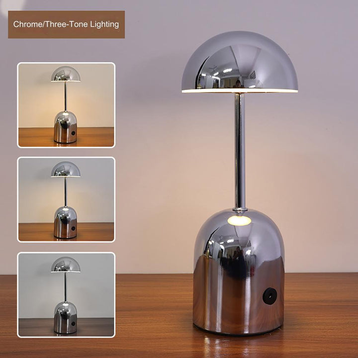 Lámpara de mesa LED inalámbrica y regulable, versátil para luz de lectura o decoración del hogar.