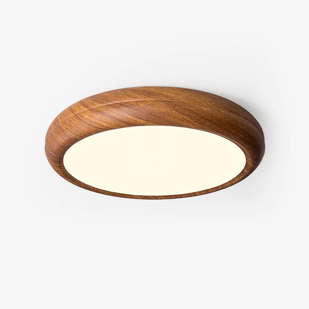 Lámpara de techo LED con veteado madera, iluminación ajustable para salón contemporáneo.