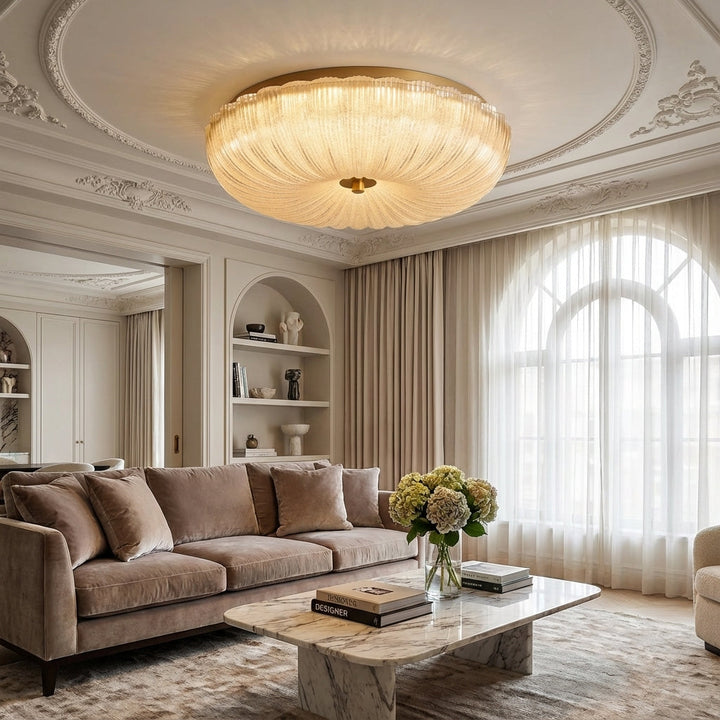 Plafón LED moderno con vidrio ondulado, ideal para iluminación interior y decoración elegante del hogar.