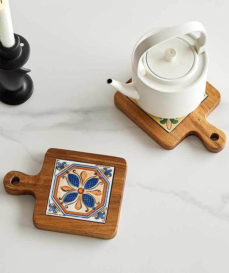 Soporte para tetera artesanal. Posaplatos de mesa con estilo mediterráneo que protege del calor.
