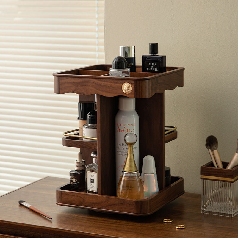 Elegante carrusel organizador 360 para maquillaje y productos de belleza. Ideal para tocadores.