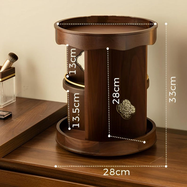 Optimiza espacio con este organizador de maquillaje rotatorio de lujo, perfecto para almacenamiento vertical.