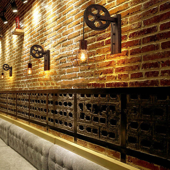 Iluminación de pared industrial con toque rústico, aplique decorativo de polea E27, hogar.