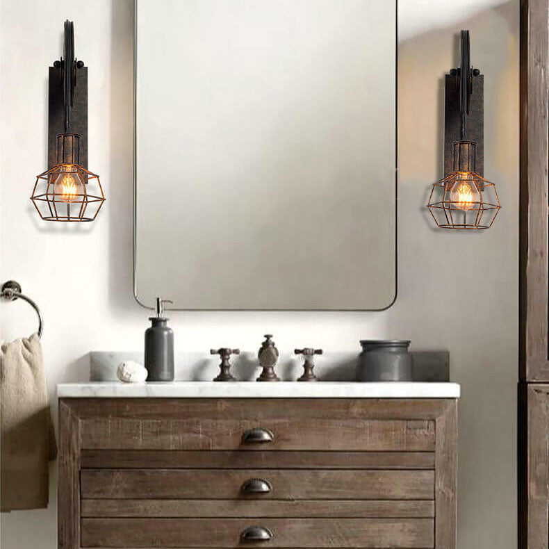 Aplique de pared decorativo industrial rústico, lámpara de hierro con polea para hogar E27.