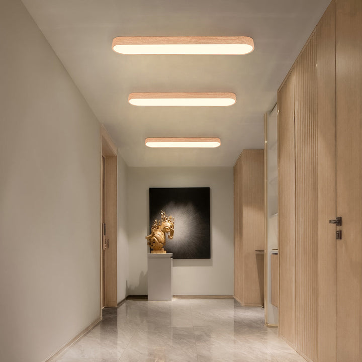 Plafón LED moderno ovalado de techo con luz ajustable. Iluminación adaptable para confort visual en interiores.
