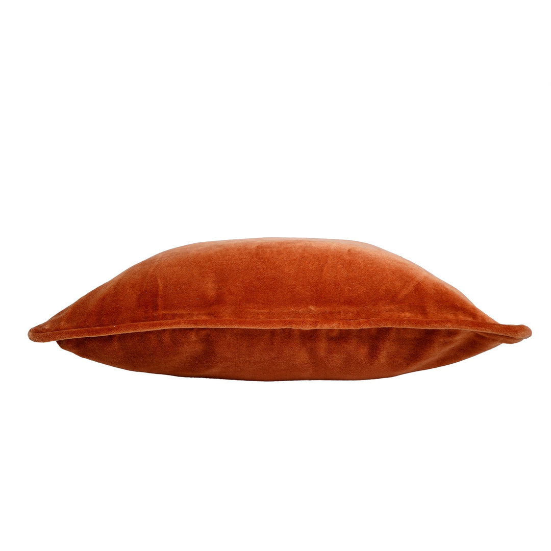 Funda cojín para salón, de terciopelo algodón con flecos. Textil hogar de lujo y estilo moderno.