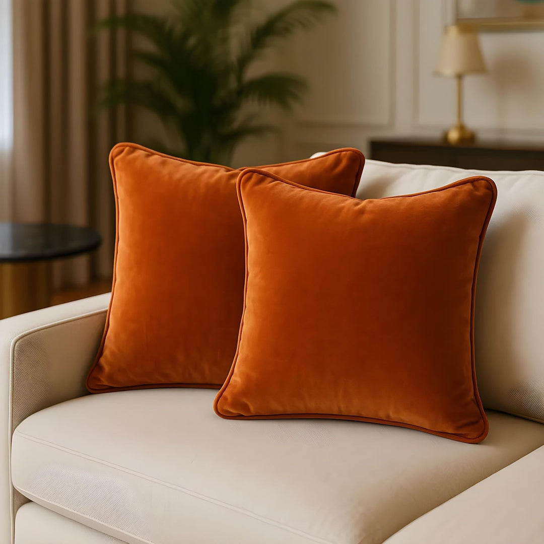 Funda cojín terciopelo algodón lujo con flecos, ideal para decoración salón moderna.