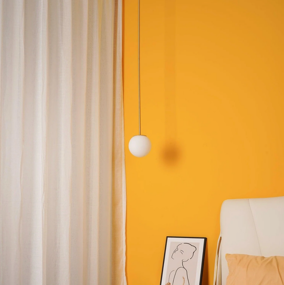Lámpara colgante esférica de vidrio esmerilado, estilo nórdico minimalista, luz ambiente para sala.