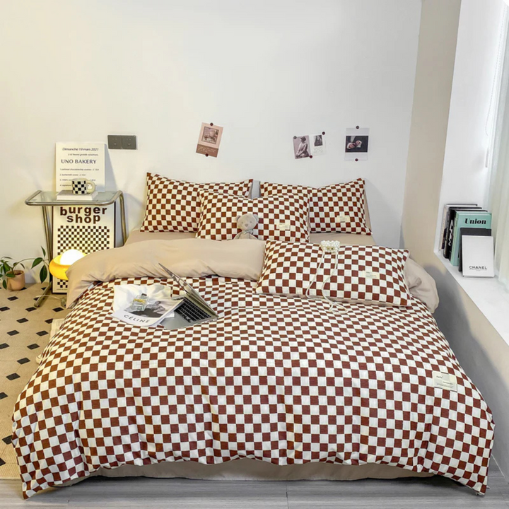 Diseño de ajedrez blanco y negro en funda nórdica. Ideal para un dormitorio moderno y con estilo. Textil de cama.