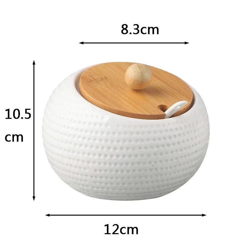 Tazón de azúcar decorativo con tapa, diseño minimalista. Recipiente nórdico para organización de mesa.