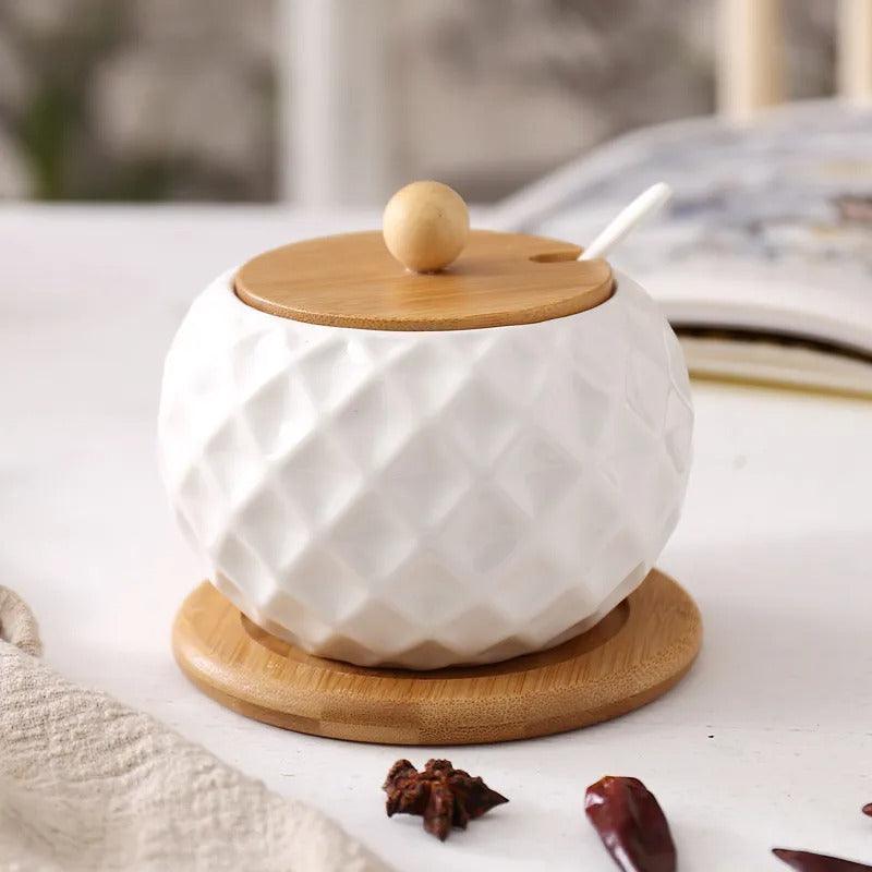 Azucarero nórdico con relieve, perfecto para decoración del hogar y organización de mesa. Diseño moderno.