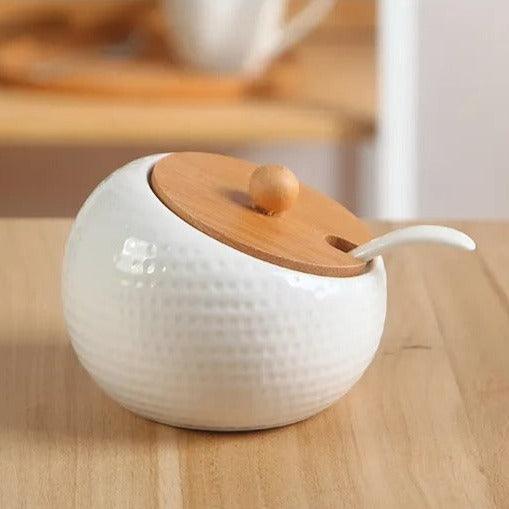 Tazón de azúcar decorativo con relieve, ideal para organización de mesa. Estilo nórdico y moderno.