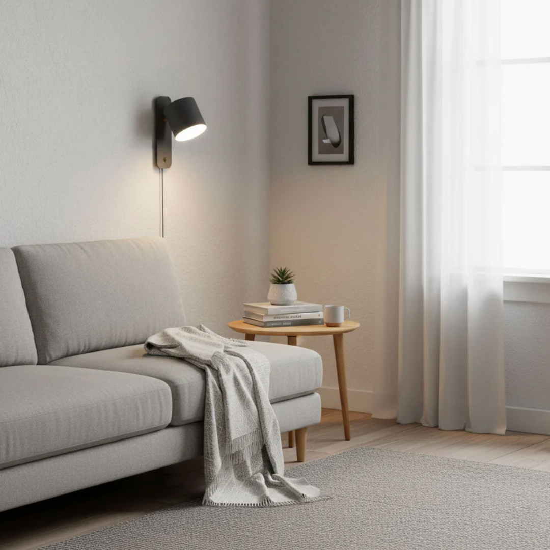 Decoración moderna para el hogar: lámpara de pared pivotante para lectura, estilo minimalista y funcional.