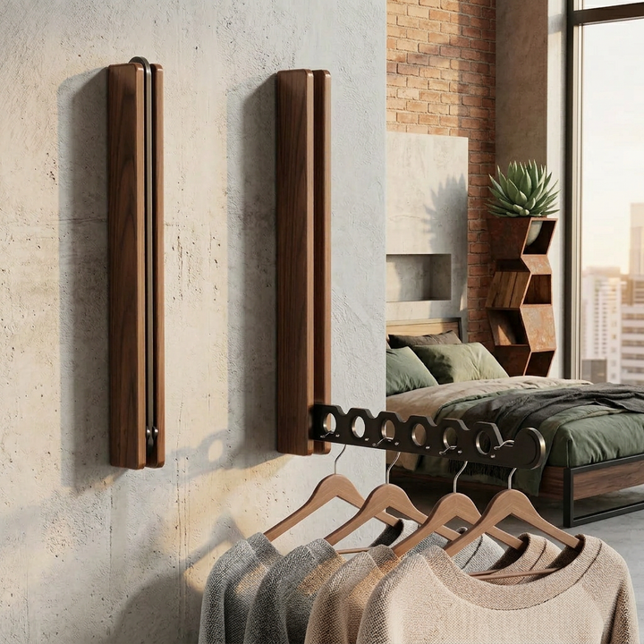 Perchero de pared nórdico plegable en color blanco, optimizando espacio en cualquier habitación.