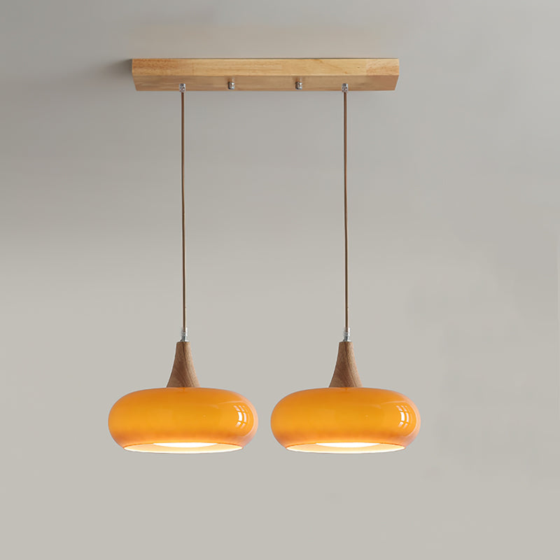 Lámpara de diseño escandinavo E27, colgante de vidrio y madera para cocina.