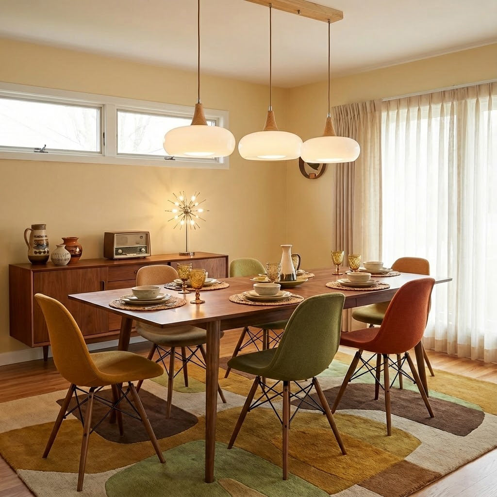 Lámpara colgante de vidrio y madera estilo retro nórdico para iluminación del hogar.