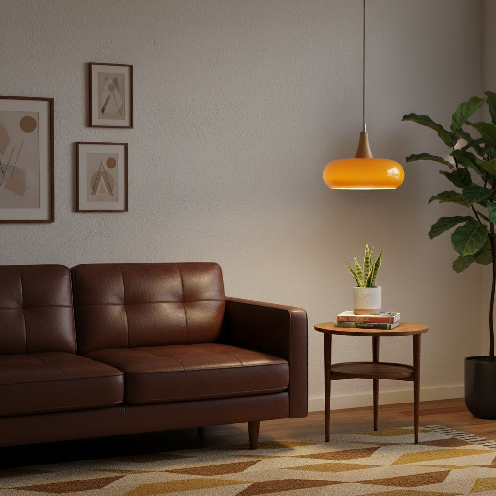 Luz de techo moderna para comedor, diseño escandinavo en vidrio y madera.