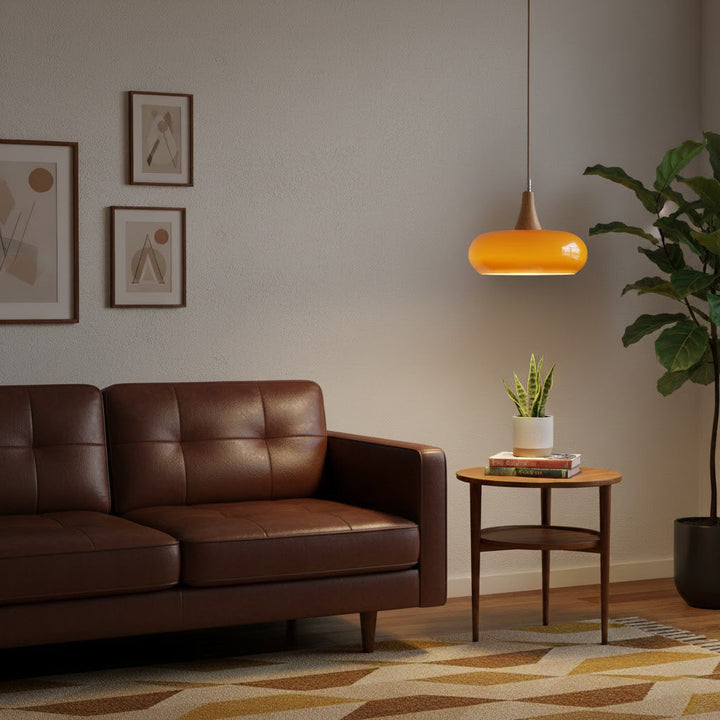 Luz de techo moderna para comedor, diseño escandinavo en vidrio y madera.