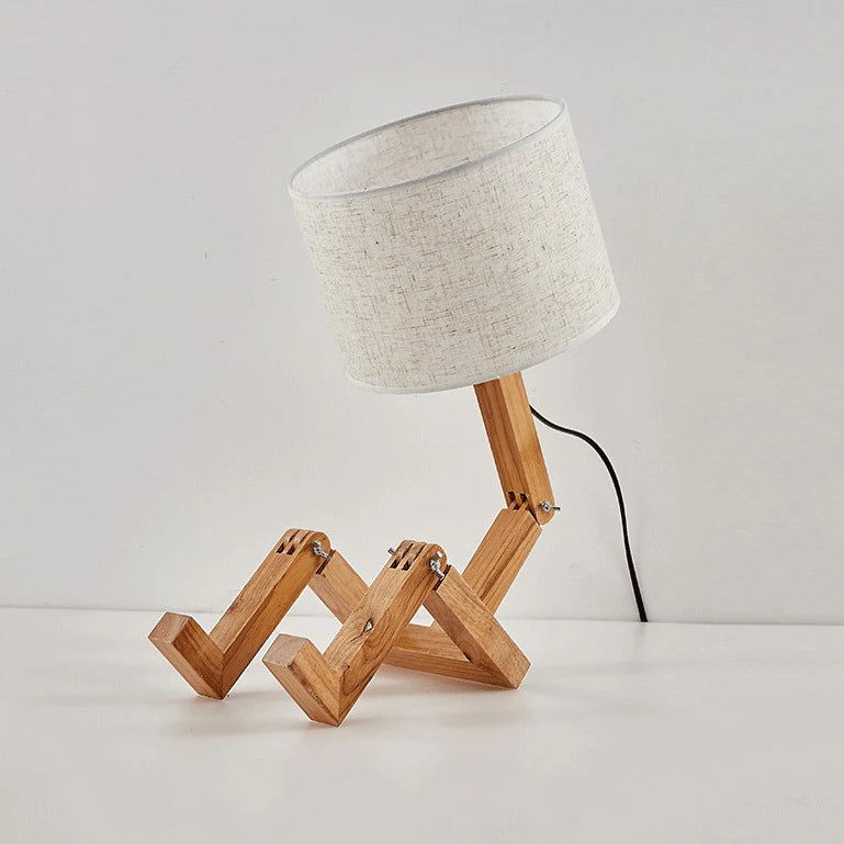 Lámpara de mesa de madera articulada, pantalla de tela. Estilo escandinavo moderno, decora tu hogar.