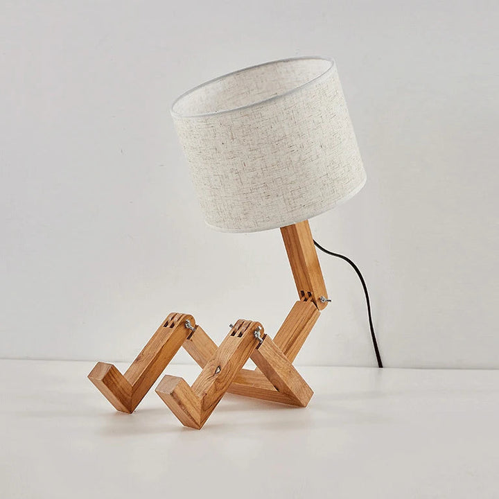 Lámpara de mesa de madera articulada, pantalla de tela. Estilo escandinavo moderno, decora tu hogar.