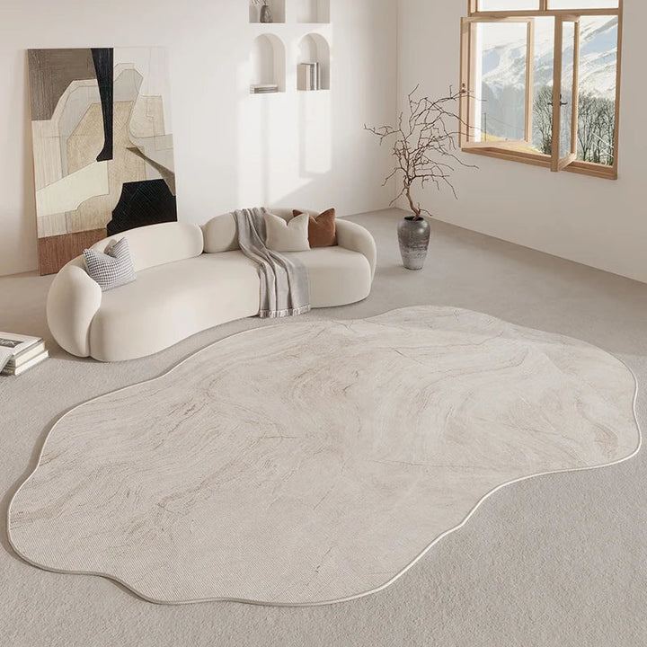 Alfombra de diseño retro irregular con estampado de acuarela abstracto moderno. Añade estilo a tu hogar.
