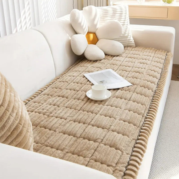 Manta protectora de sofá, franela suave con volante, ideal para añadir calidez y estilo a tu hogar.