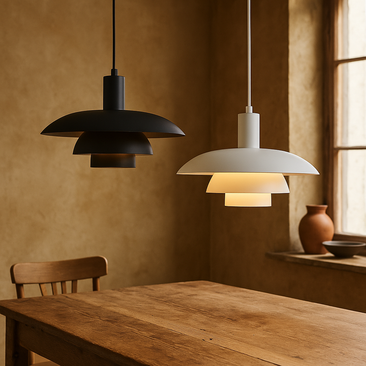 Lámpara de techo estilo cono, negra y moderna, iluminación de diseño para cualquier comedor.