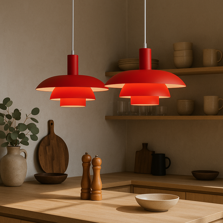 Lámpara rosa colgante, cono moderno, perfecta para añadir un toque de color sutil a interiores.
