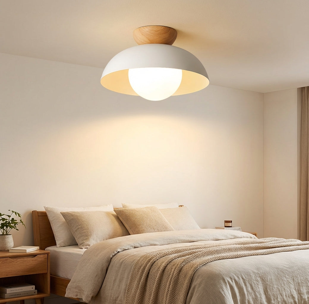 Lámpara de techo redonda escandinava de metal y vidrio para iluminación moderna del hogar.