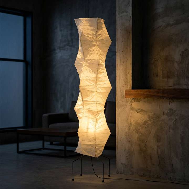 Lámpara de suelo Wabi-Sabi de papel de arroz, diseño escultural para decoración zen y minimalista.