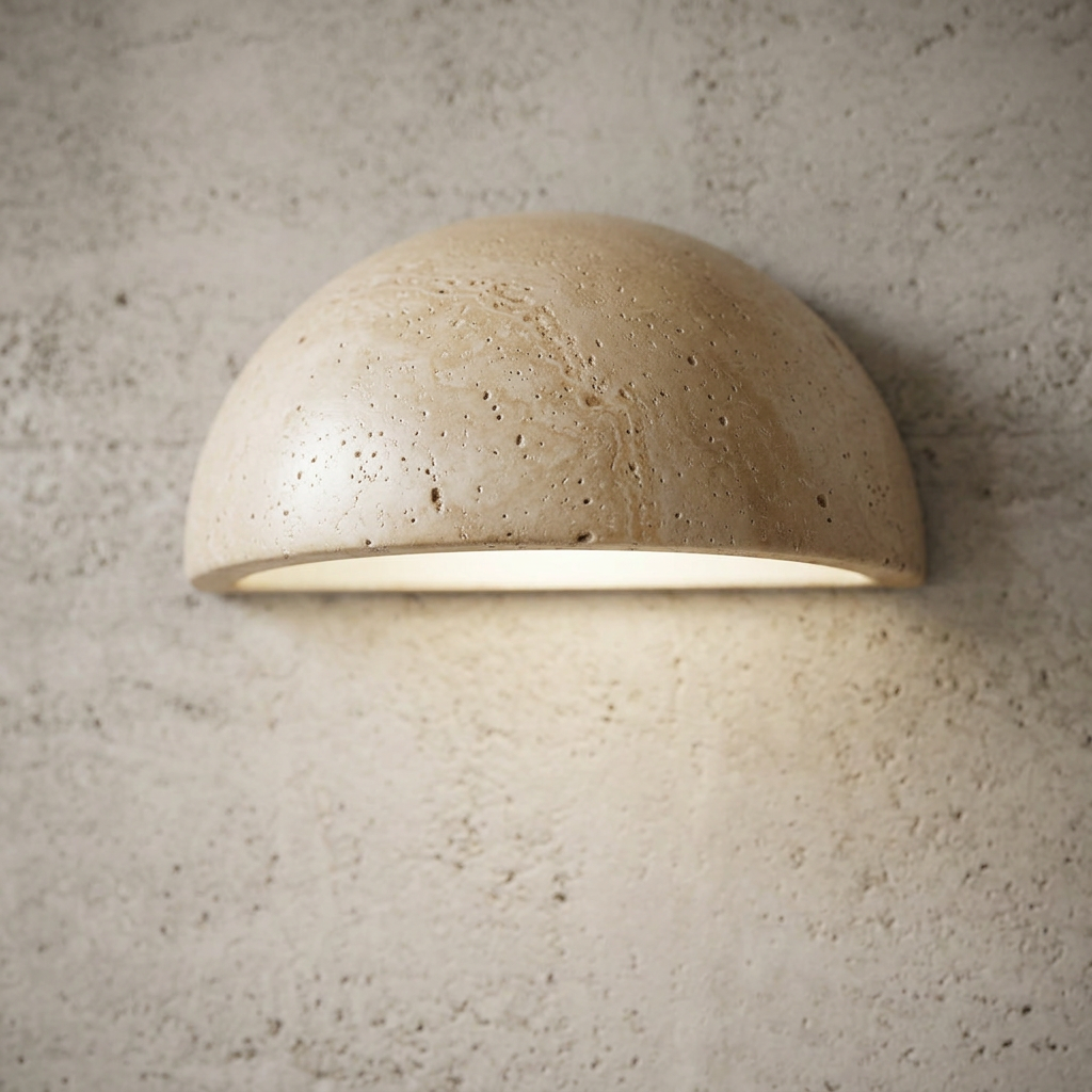Lámpara de pared LED semicircular de piedra, ideal para luz ambiental y decoración.