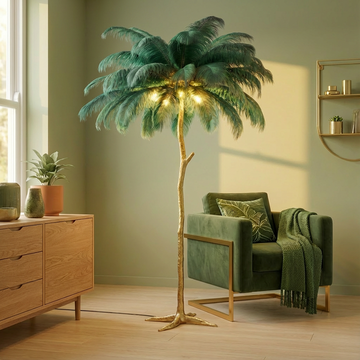 Iluminación ambiental de lujo: Lámpara de pie LED con plumas de avestruz, 16 colores.
