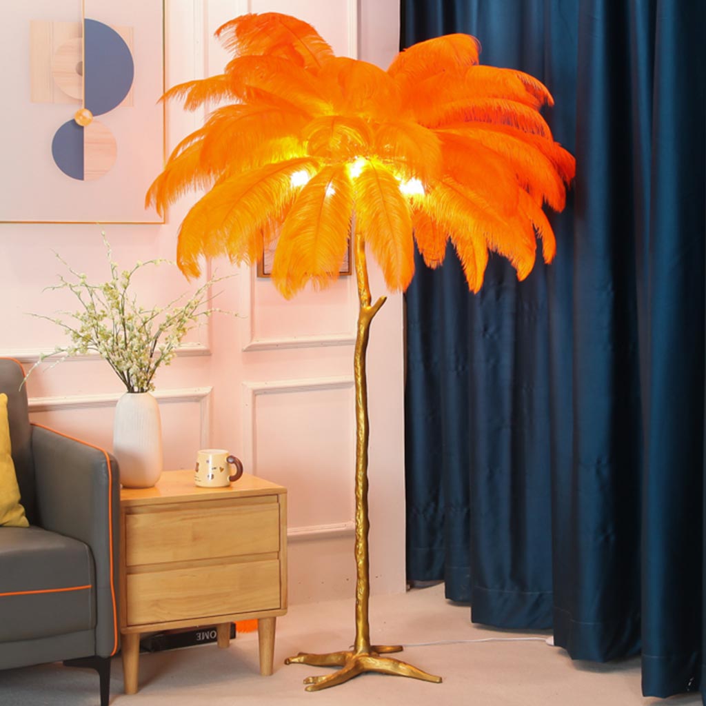 Lámpara de pie escultural de lujo, plumas de avestruz LED. 16 colores, decoración de hogar.