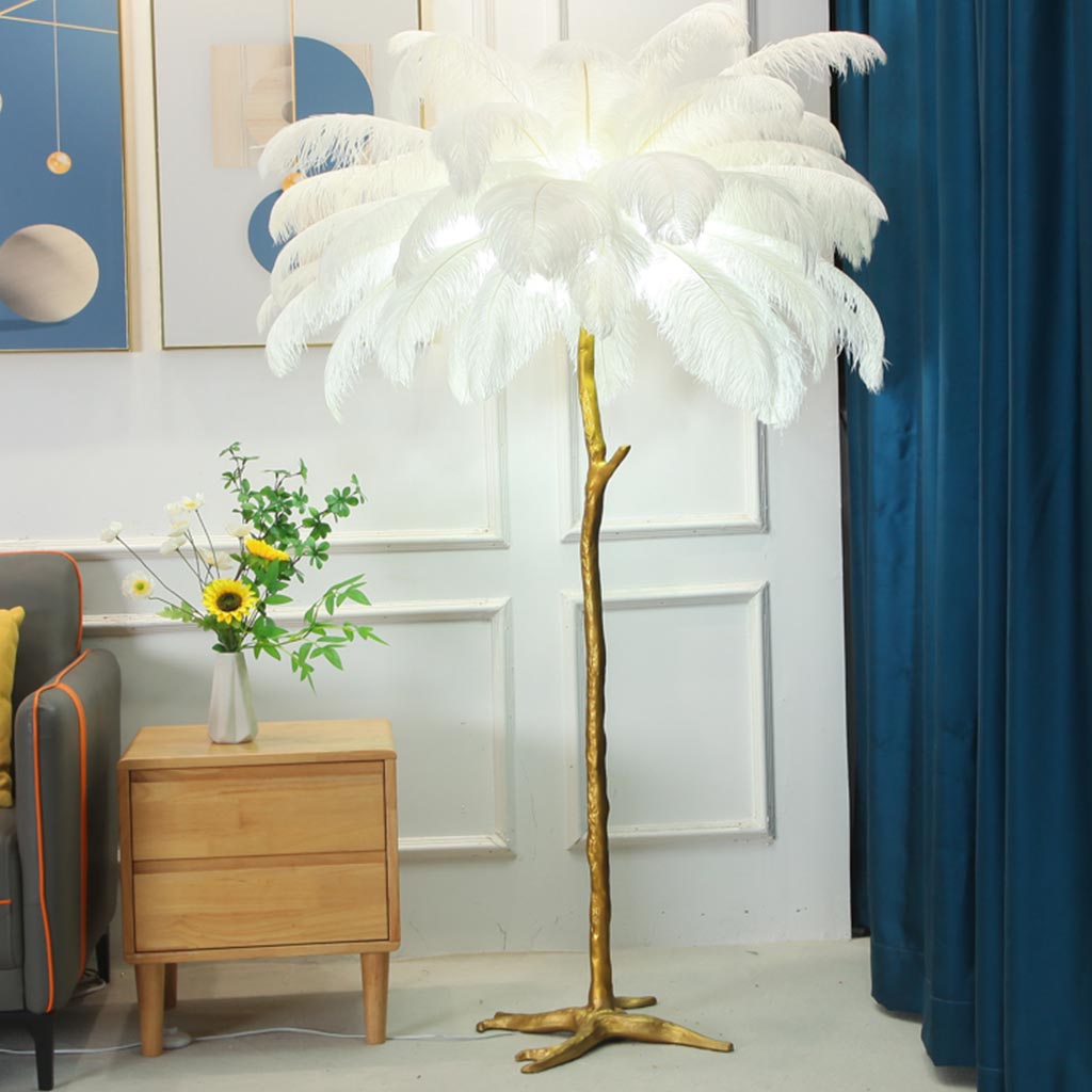 Lámpara de pie de plumas de avestruz LED, 16 colores. Lujo moderno, decoración de hogar.
