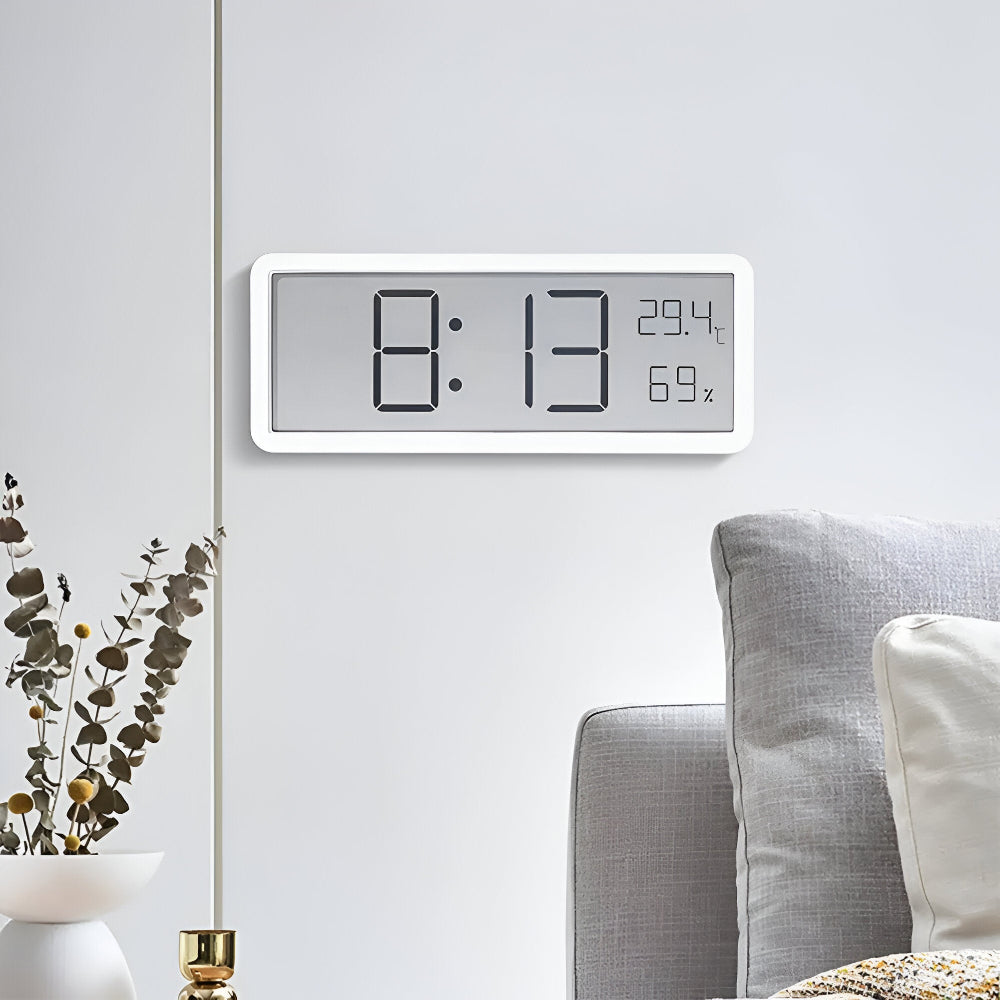 Reloj digital multifuncional de pared LED: hora, fecha, temperatura y humedad. Diseño moderno y minimalista.