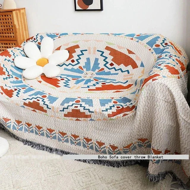 Manta decorativa vibrante de poliéster y algodón, suave y cómoda para tu hogar.