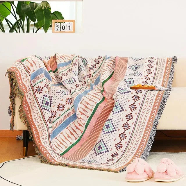 Manta de algodón y poliéster, suave tacto, diseño jacquard para decoración de hogar.