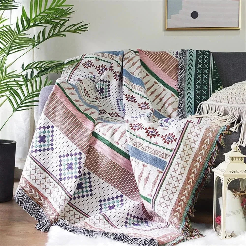 Manta suave de poliéster y algodón para sofá, decoración vibrante y cómoda para el salón.