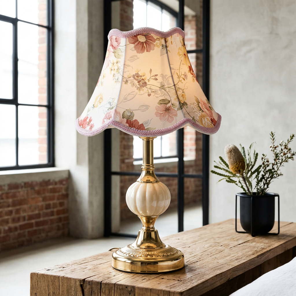 Lámpara de mesa floral clásica, diseño vintage para iluminación retro y elegante decoración del hogar.