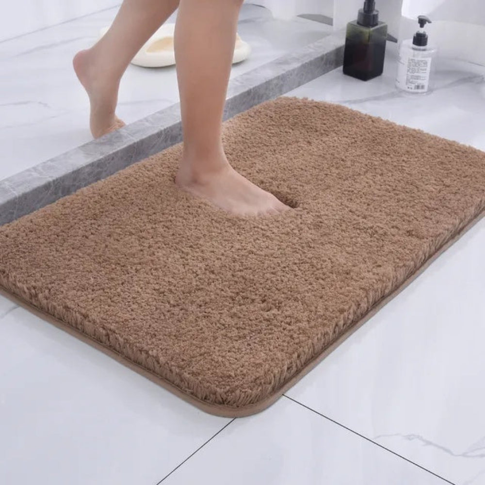 Lujosa alfombra de baño suave de microfibra y piel sintética, absorbente para el hogar.